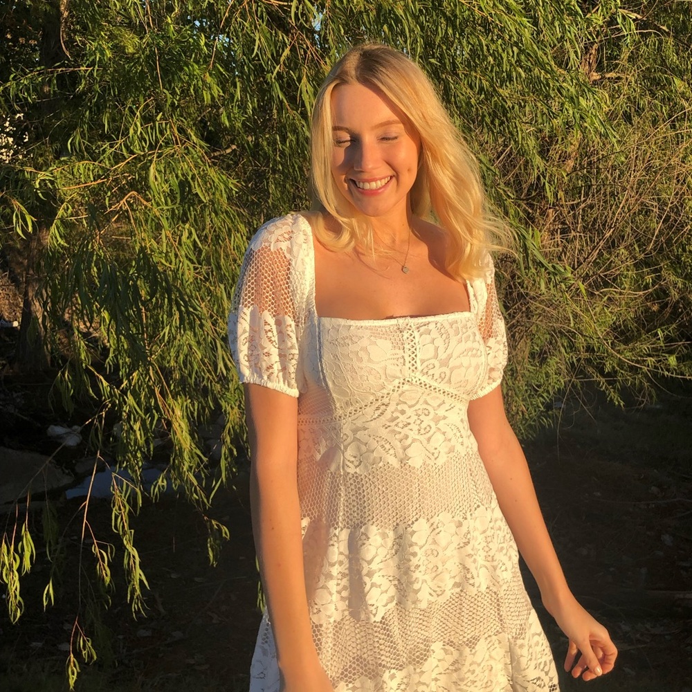 Free People White Lace Mini Dress